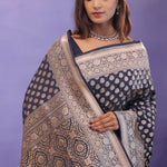 Black Banarasi Silk Saree Gold Zari Border And Butti'S