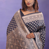 Black Banarasi Silk Saree Gold Zari Border And Butti'S