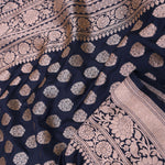 Black Banarasi Silk Saree Gold Zari Border And Butti'S