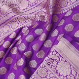 Dark Purple Banarasi Silk Saree With Gold Zari Border And Butti'S