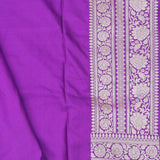 Dark Purple Banarasi Silk Saree With Gold Zari Border And Butti'S