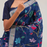 Prussian Blue Crafted Organza Saree