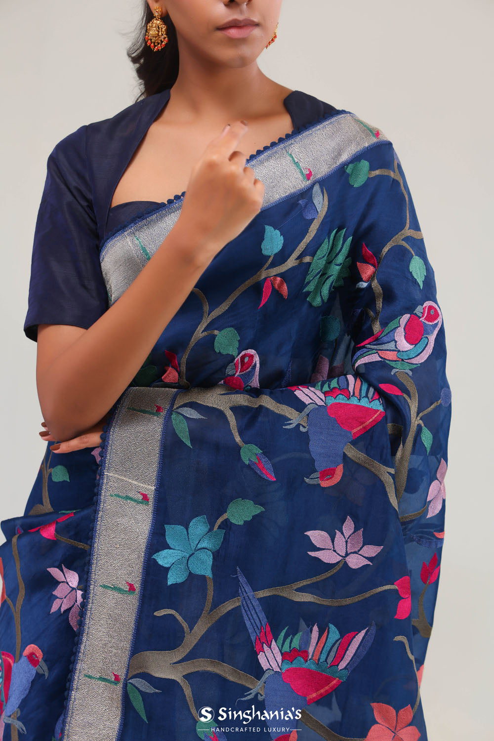 Prussian Blue Crafted Organza Saree