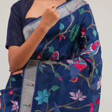 Prussian Blue Crafted Organza Saree