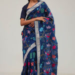 Prussian Blue Crafted Organza Saree