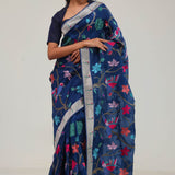 Prussian Blue Crafted Organza Saree