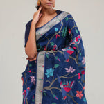 Prussian Blue Crafted Organza Saree