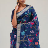 Prussian Blue Crafted Organza Saree