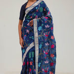 Prussian Blue Crafted Organza Saree
