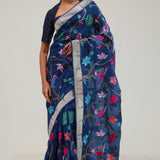 Prussian Blue Crafted Organza Saree