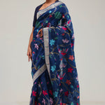 Prussian Blue Crafted Organza Saree