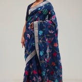 Prussian Blue Crafted Organza Saree