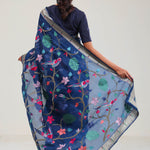 Prussian Blue Crafted Organza Saree