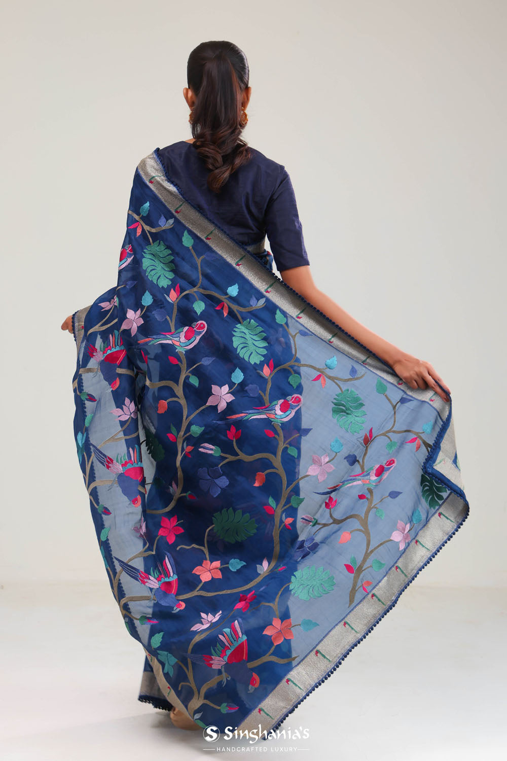 Prussian Blue Crafted Organza Saree
