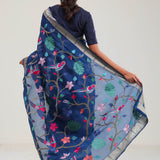 Prussian Blue Crafted Organza Saree