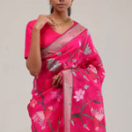 Ruby Pink Crafted Organza Saree