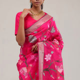 Ruby Pink Crafted Organza Saree