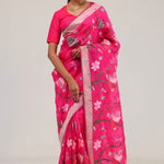Ruby Pink Crafted Organza Saree