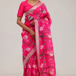 Ruby Pink Crafted Organza Saree