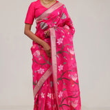 Ruby Pink Crafted Organza Saree