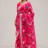 Ruby Pink Crafted Organza Saree