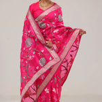Ruby Pink Crafted Organza Saree