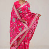 Ruby Pink Crafted Organza Saree