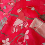 Ruby Pink Crafted Organza Saree