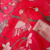 Ruby Pink Crafted Organza Saree