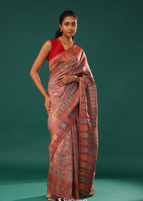 <img> Kani Kashmiri Silk Saree - Silver Grey
