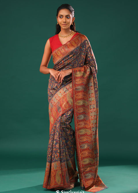 <img> Kani Kashmiri Silk Saree - Marengo Grey
