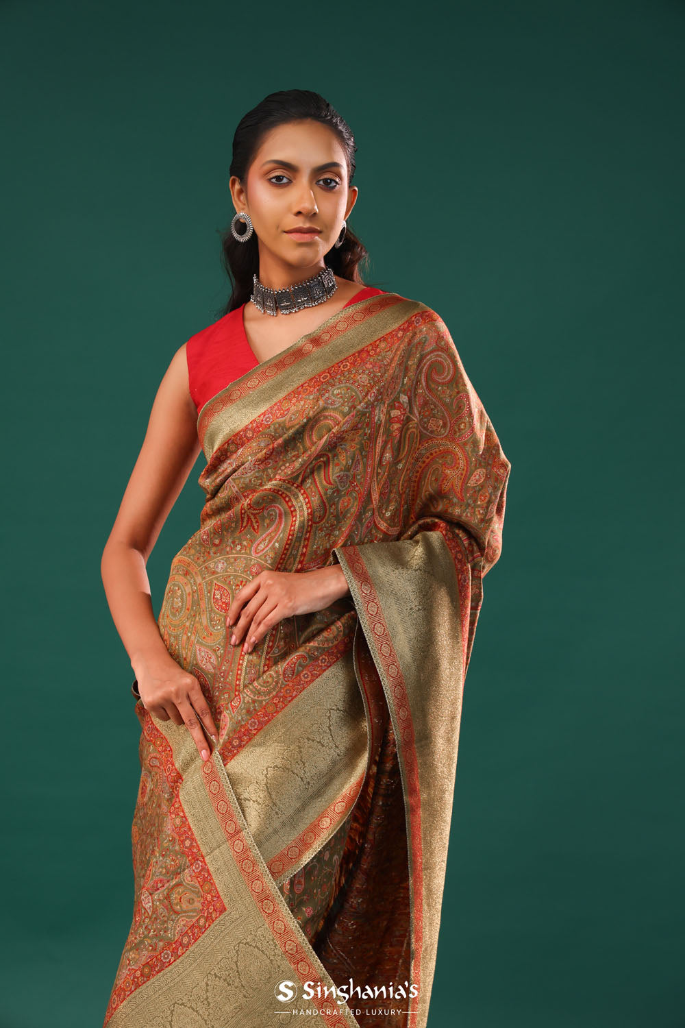 Kani Kashmiri Silk Saree - Mehendi Green