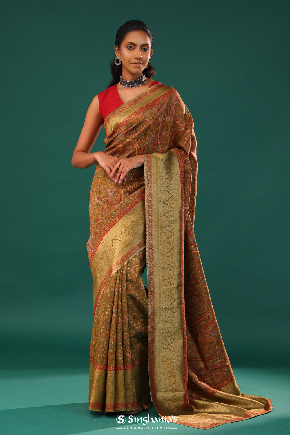 Kani Kashmiri Silk Saree - Mehendi Green