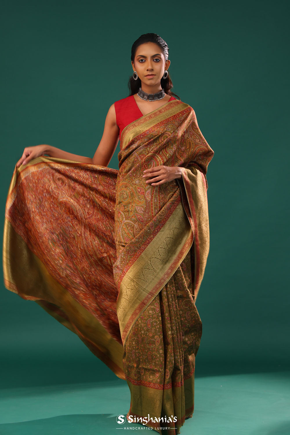 Kani Kashmiri Silk Saree - Mehendi Green