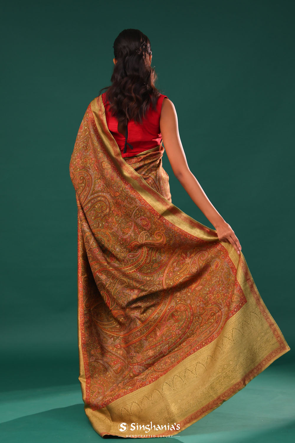 Kani Kashmiri Silk Saree - Mehendi Green