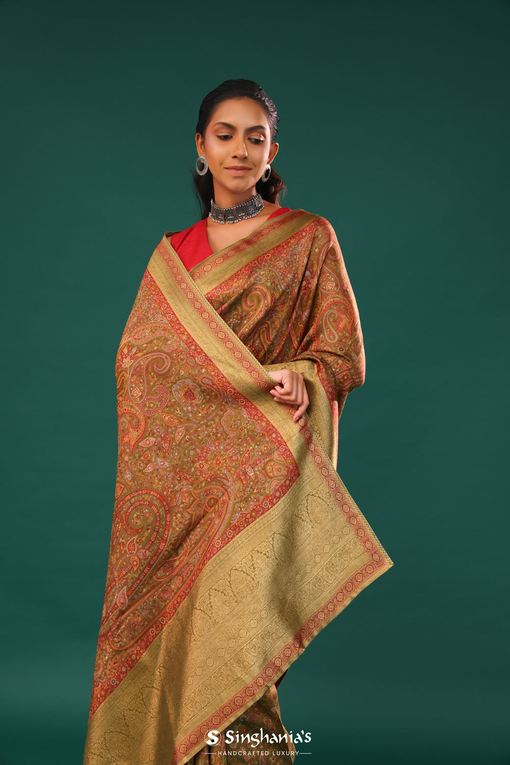 Kani Kashmiri Silk Saree - Mehendi Green