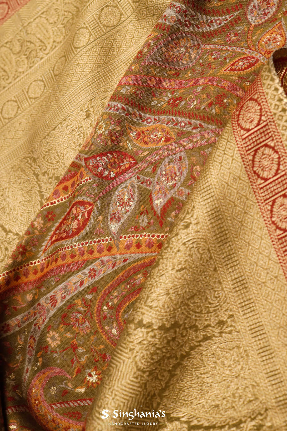 Kani Kashmiri Silk Saree - Mehendi Green