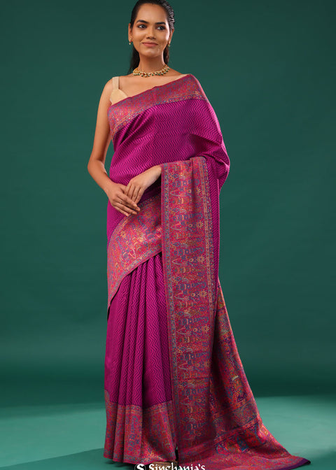 <img> Kani Kashmiri Silk Saree - Mulberry Purple