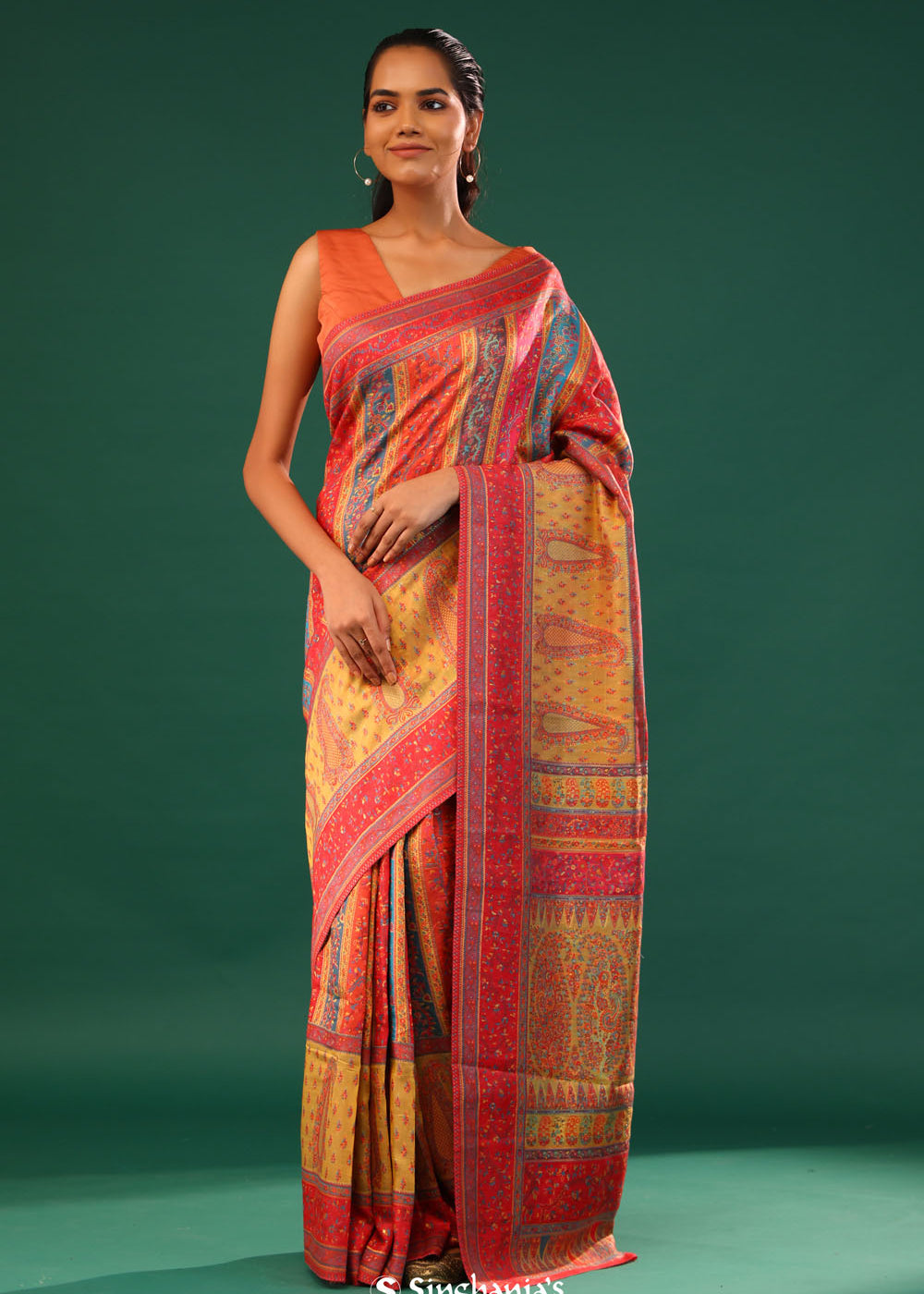 Kani Kashmiri Silk Saree - Yellow Multicolour