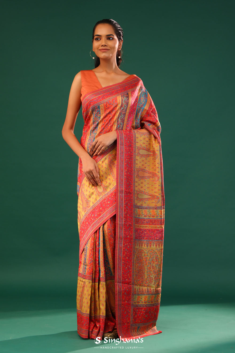 Kani Kashmiri Silk Saree - Yellow Multicolour