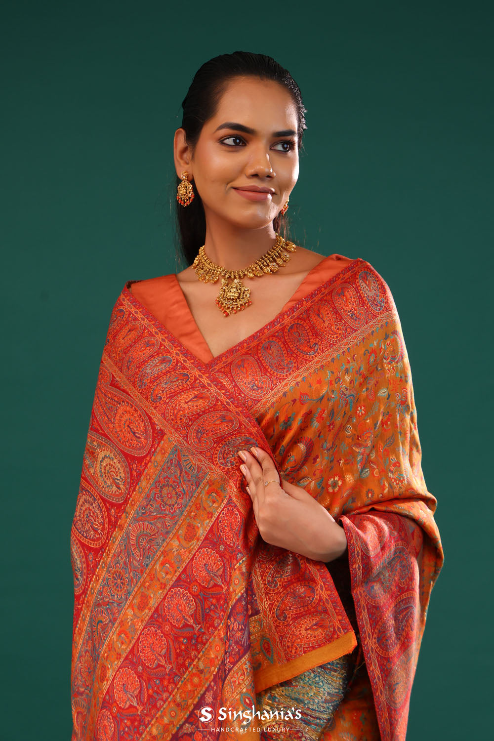 Kani Kashmiri Silk Saree - Pumpkin Orange