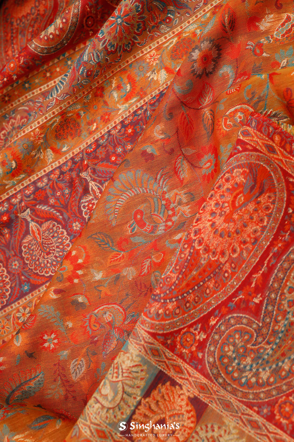 Kani Kashmiri Silk Saree - Pumpkin Orange