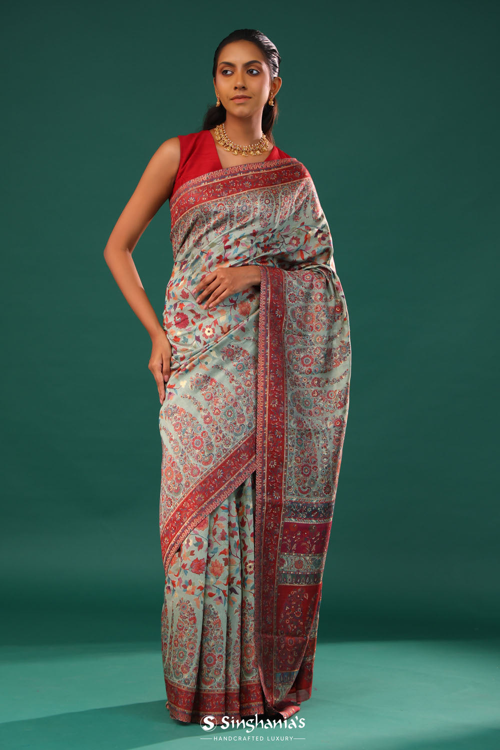 Kani Kashmiri Silk Saree - Pastel Blue