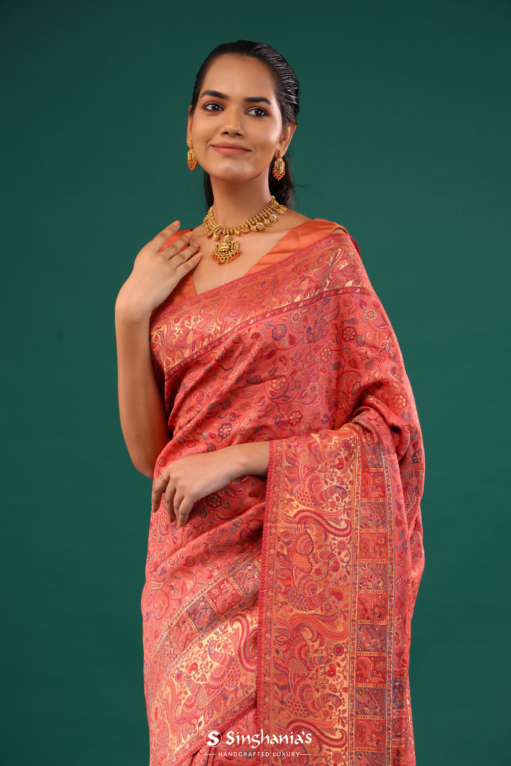 Kani Kashmiri Silk Saree - Gerogia Peach