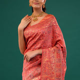 Kani Kashmiri Silk Saree - Gerogia Peach