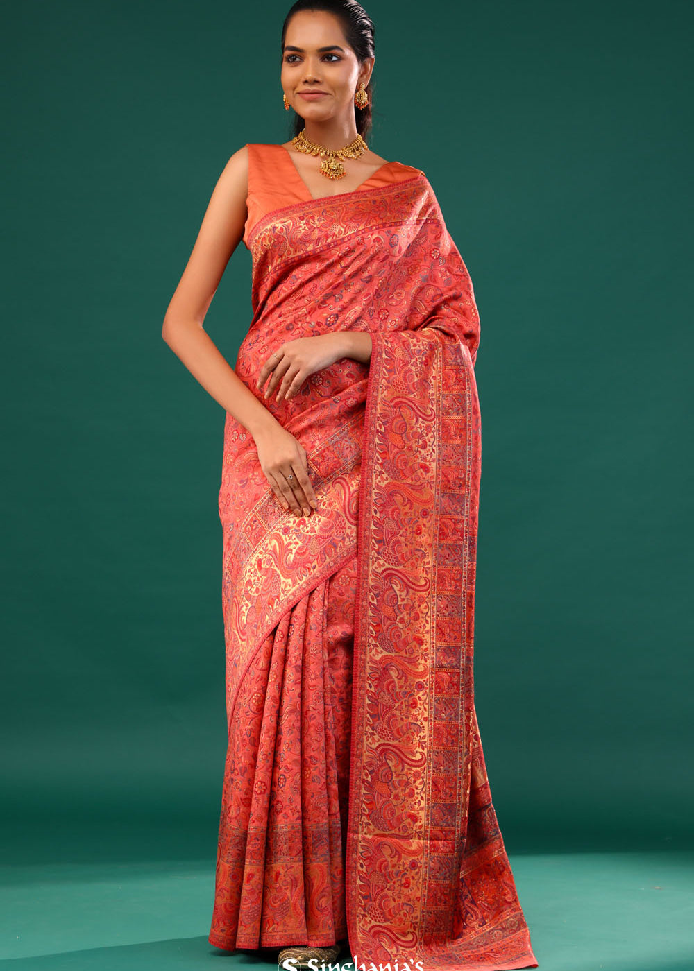 Kani Kashmiri Silk Saree - Gerogia Peach