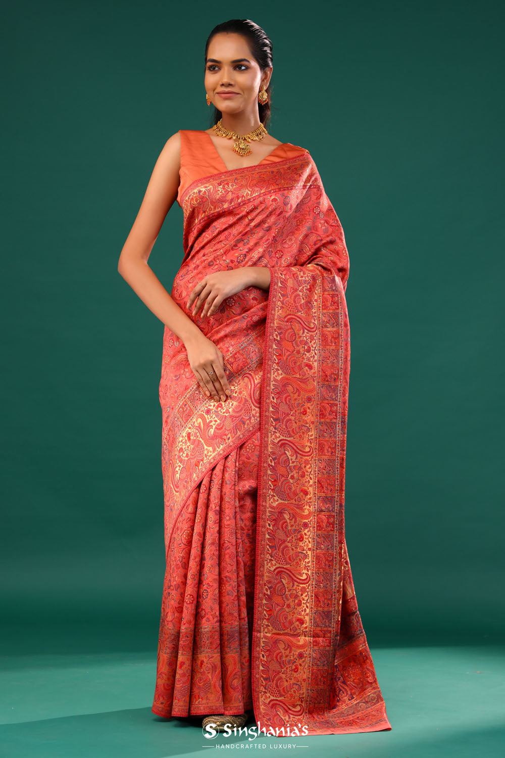 Kani Kashmiri Silk Saree - Gerogia Peach
