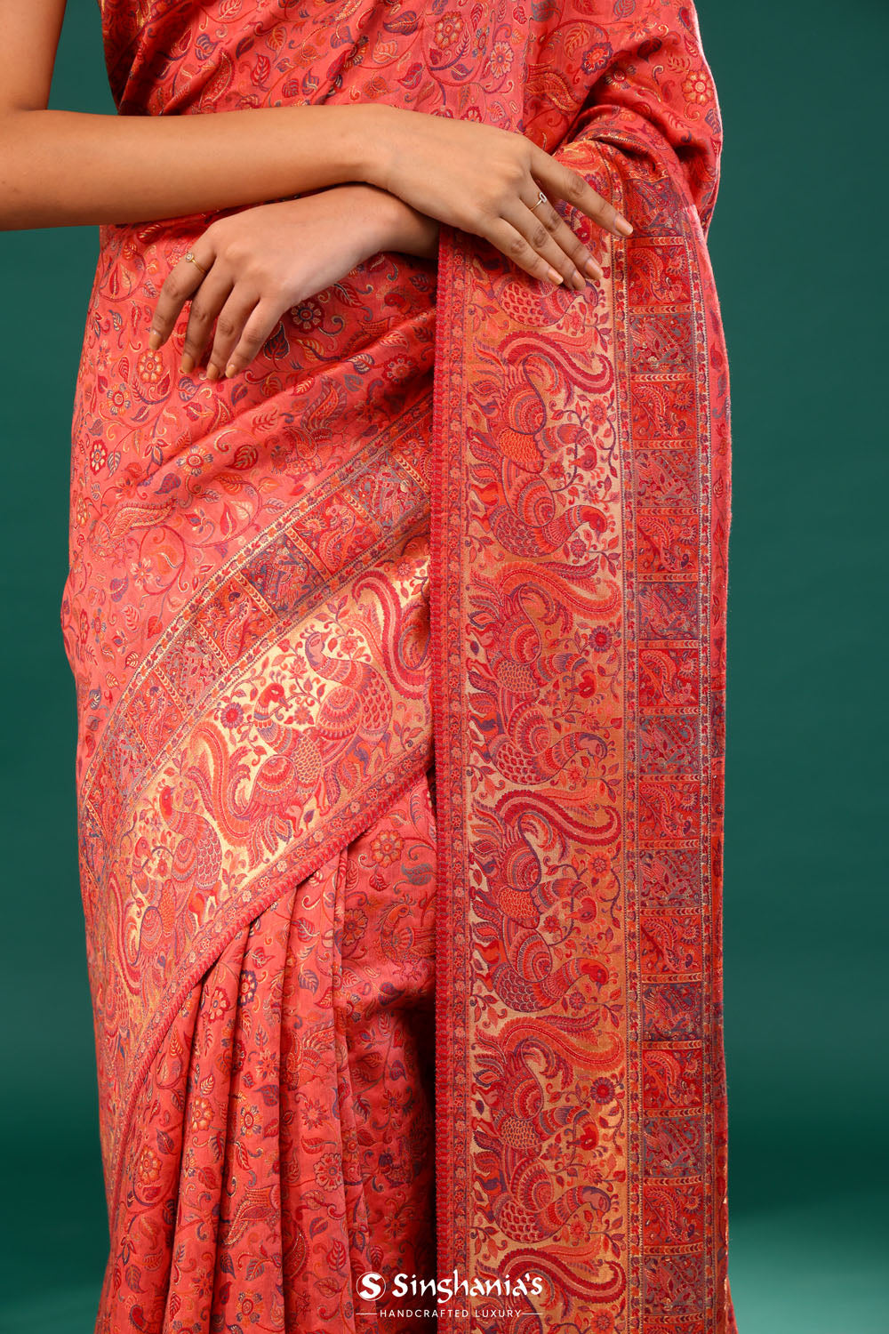 Kani Kashmiri Silk Saree - Gerogia Peach