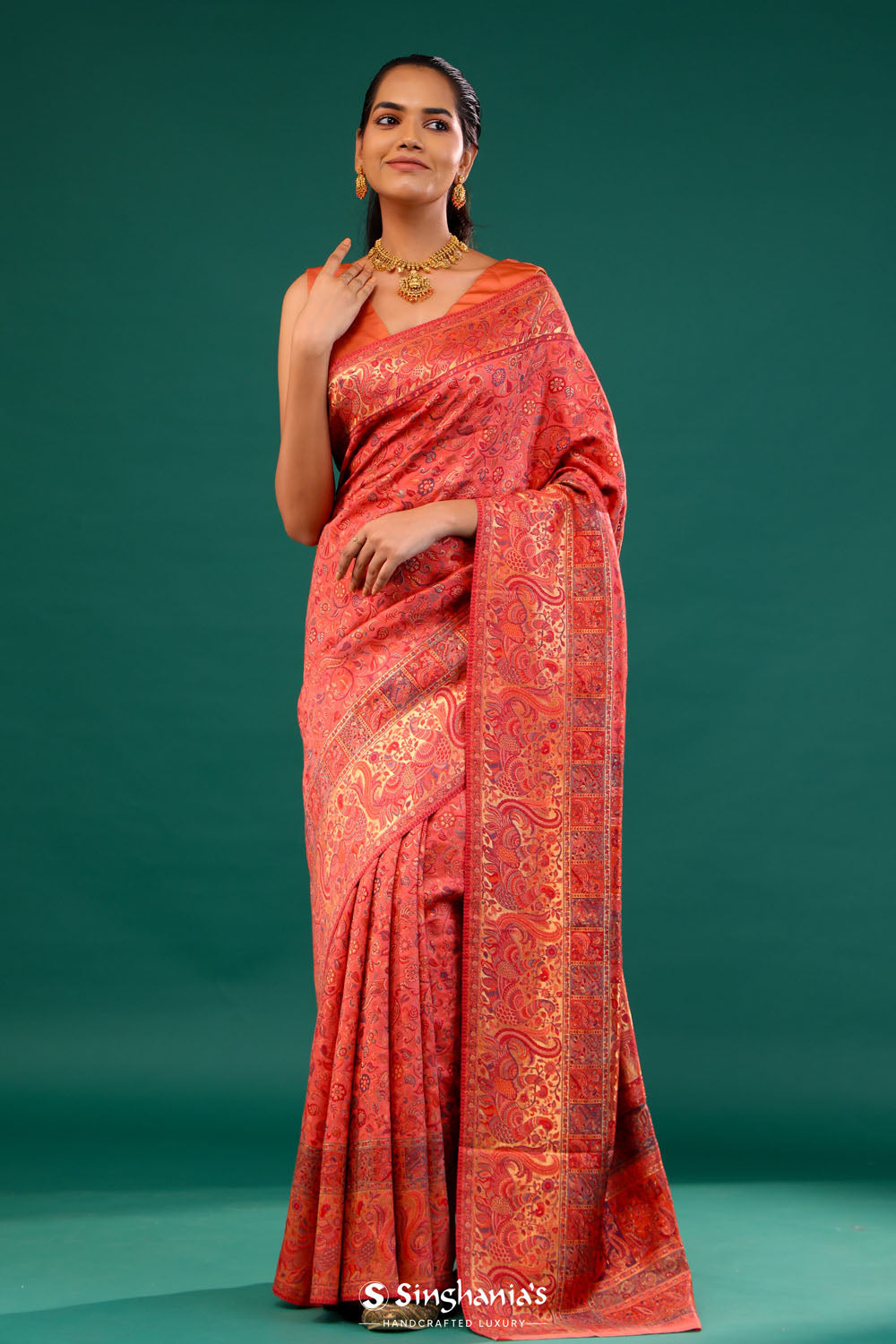 Kani Kashmiri Silk Saree - Gerogia Peach