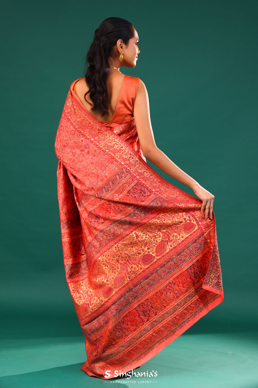 Kani Kashmiri Silk Saree - Gerogia Peach